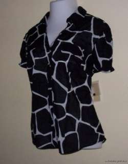 20W MICHAEL KORS Bk/Wt Animal Print Cap Sleeve Camp Shirt NWT $70 NEW 