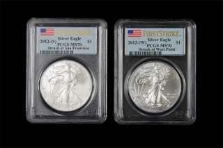   US Silver Eagle 1 (s) coin & 1 (w) coin PCGS MS70 First Strike  