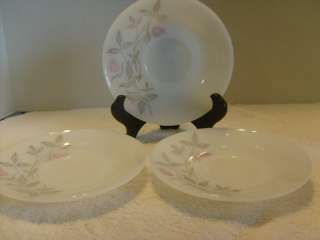 Vintage Fire King Pink Clover white Saucers Oven Proof, set of three 
