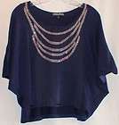  DOLL NAVY SEQUIN OVERSIZED KIMONO SLEEVE TOP X SMALL, MADE IN USA