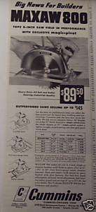 1953 CUMMINS MAXAW 8008 CIRCULAR SAW$89.50 AD ART  