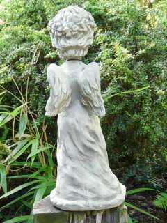 Engel Talia mit Vogel Steinguss Gartendeko Steinfigur  