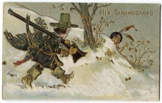 LOVELY ANTIQUE THANKSGIVING POSTCARD PILGRIM AND INDIAN 10711S  