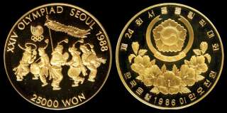 1986 Gold 25000 W South Korea Folk Dancing  