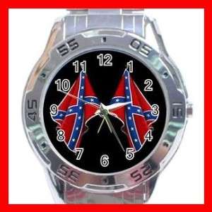Rebel Flags Confederate South Symbol Stainless Steel Watch Analogue 