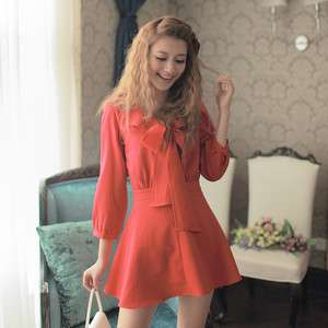 Womens Korean Vintage Style Bow Dress RED,Size S,5155R  
