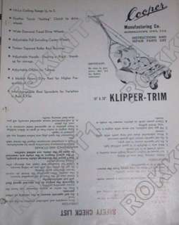 Cooper Klipper Trim Mower Parts List & Instructions  