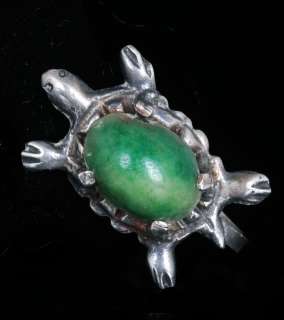   MEXICO MEXICAN SILVER EARRINGS ~ CHUNKY JADE ~ TURTLE design  