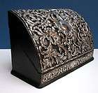 EARLY Black Leather Bound LETTER BOX w/ STERLING SILVER