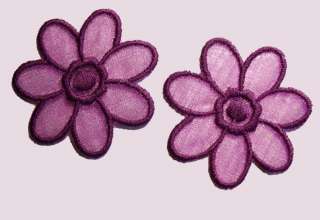 2x Purple organza iron on flower applique/motif (03)  