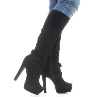 WOMENS HIGH HEEL PLATFORM KNEE HIGH PARTY SUEDE STYLE LADIES BOOTS 
