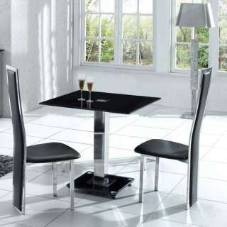 SQUARE ICE BLACK GLASS DINING TABLE + AND 4 CHAIRS  
