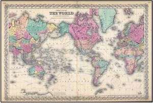 1855 antique WORLD MAP atlas Explorer routes old COLTON  