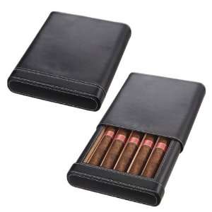   Rennes Black Leather Cigar Case   Holds 5 Cigars
