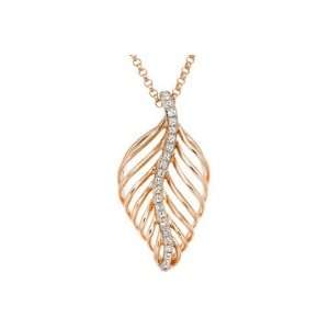 14K Rose Gold Diamond Leaf Pendant w/ Chain Jewelry