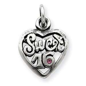   Sterling Silver Antiqued Sweet 16 Heart Charm Vishal Jewelry Jewelry