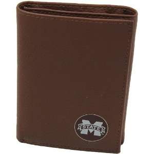 NCAA Mississippi State Bulldogs Brown Leather Tri Fold Wallet 