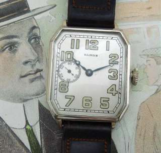 Mens Antique Old Oversized Deco Illinois Wrist watch w/Seconds at 9 