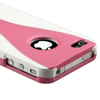   Plastic Case White & Pink For iPhone 4 4S + Screen Protector  