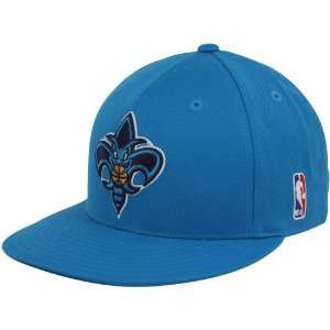 adidas New Orleans Hornets Creole Blue Basic Logo Flat Brim Fitted Hat 