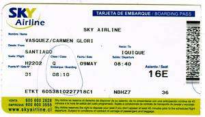 Chile 2010 Sky Airline Ticket   Boarding Pass  