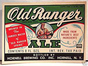 Old Ranger Ale Beer Bottle IRTP Label Hornell Brew NY  