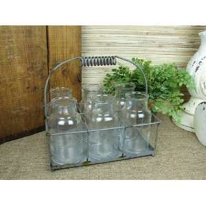 Antique Style Wire Caddy with Milk Bottles Home Decor  