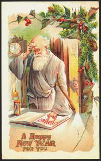   1911 Father Time Clock Calendar New Year Baby Arrives Vintage Postcard