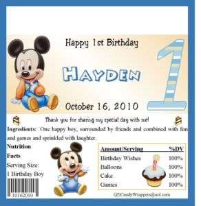 Baby Mickey 1st Birthday Candy Wrappers/Party Supplies  