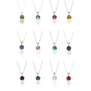 Solitaire Crystal Birthstone Pendant Necklace in Silver  
