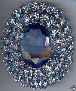 HUGE DAZZLING VINTAGE FACETED BLUE GLASS & RHINESTONE PIN  