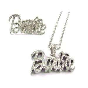   NICKI MINAJ BARBIE Pendant 18 Chain & Ring Set Silver Clear: Jewelry