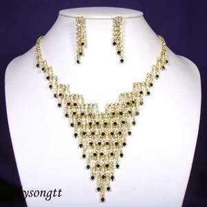 Swarovski Black Crystal Bridal Gold Necklace Set S1477X  