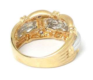 GORGEOUS VINTAGE 14K TWO COLORS GOLD & BEZEL SET DIAMONDS RING