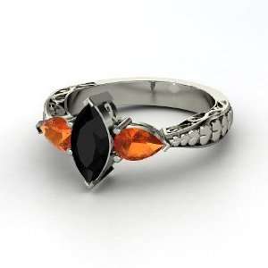   Ring, Marquise Black Onyx Sterling Silver Ring with Fire Opal Jewelry