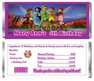 10 PERSONALIZED TINKERBELL/FAIRIES CANDY BAR WRAPPERS  