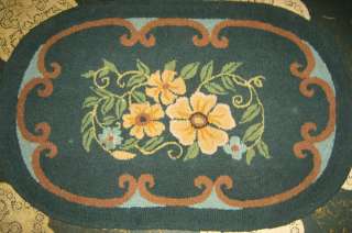 ANTIQUE OVAL WOOL HOOKED COUNTRY FARM ART RUG CARPET  