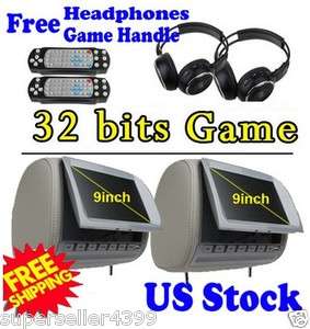   Pair 9 LCD Car Headrest DVD CD Radio Player+IR Headphones+Handles