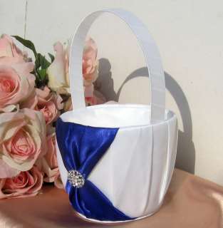   New White Royal Blue Flower Girl Basket Satin Wedding Ceremony  