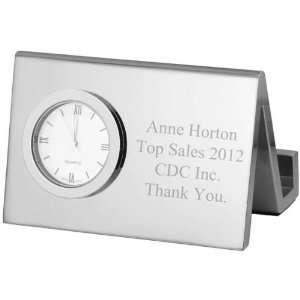   Silver Desk Clock with Business Card Holder 