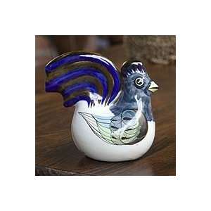  NOVICA Ceramic figurine, Blue Rooster