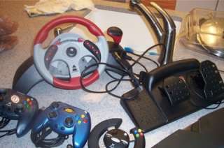 ORIGINAL XBOX WITH 10 GAMES, 3 CONTROLLERS & MAD CATZ MC2 RACING WHEEL 