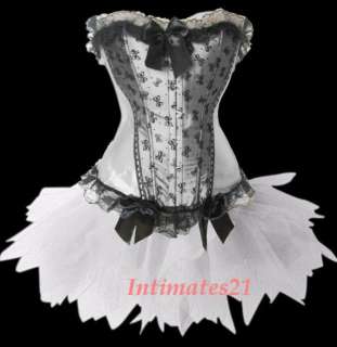   Victorian Silver Satin Moulin Rouge Costume Corset Top /w Tutu Skirt