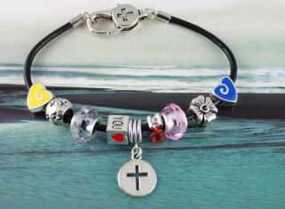 1pcs European Style Cross Love Charm Leather Bracelet  
