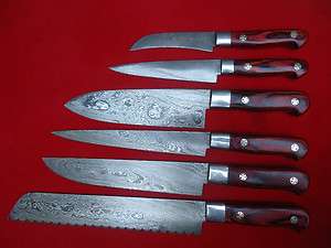 Damascus blade 6 PCs Kitchen knife Set with Bread knife  1081  