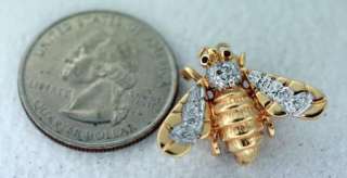 14K Gold Bumble Bee Pin Brooch w/Diamonds & Ruby (B1221) Solid Yellow 