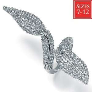 DiamonUltra™ Cubic Zirconia Sterling Silver Leaf Crossover Ring 