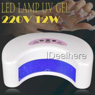220V 12W LED Nail Art Gel Polish Cure Lamp UV Dryer Timer  