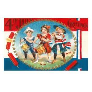  4th of July Greetings, Child Fife and Drum Corps Stretched 