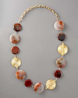 Chalcedony & Gold Disk Necklace, 42